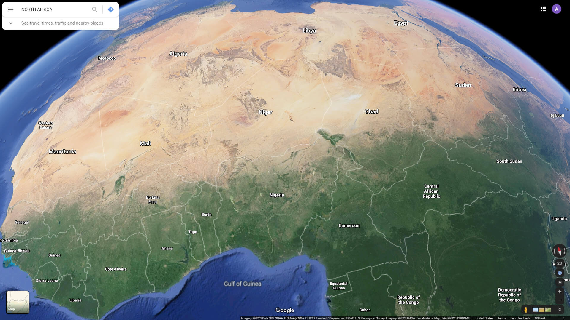 Ülkeler ile Kuzey Afrika Uydu Görünümü